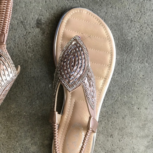 Italina Champagne Art Deco Rhinestone Embellished Flat Thong Slingback Sandal - Picture 9 of 10